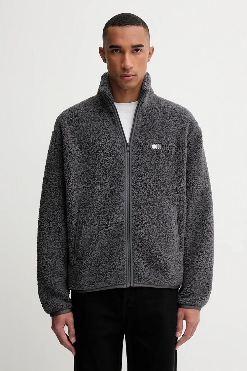 Mikina Tommy Jeans šedá farba, s nášivkou, DM0DM22078