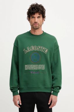 Bavlnená mikina Lacoste zelená farba, s nášivkou, SH5888