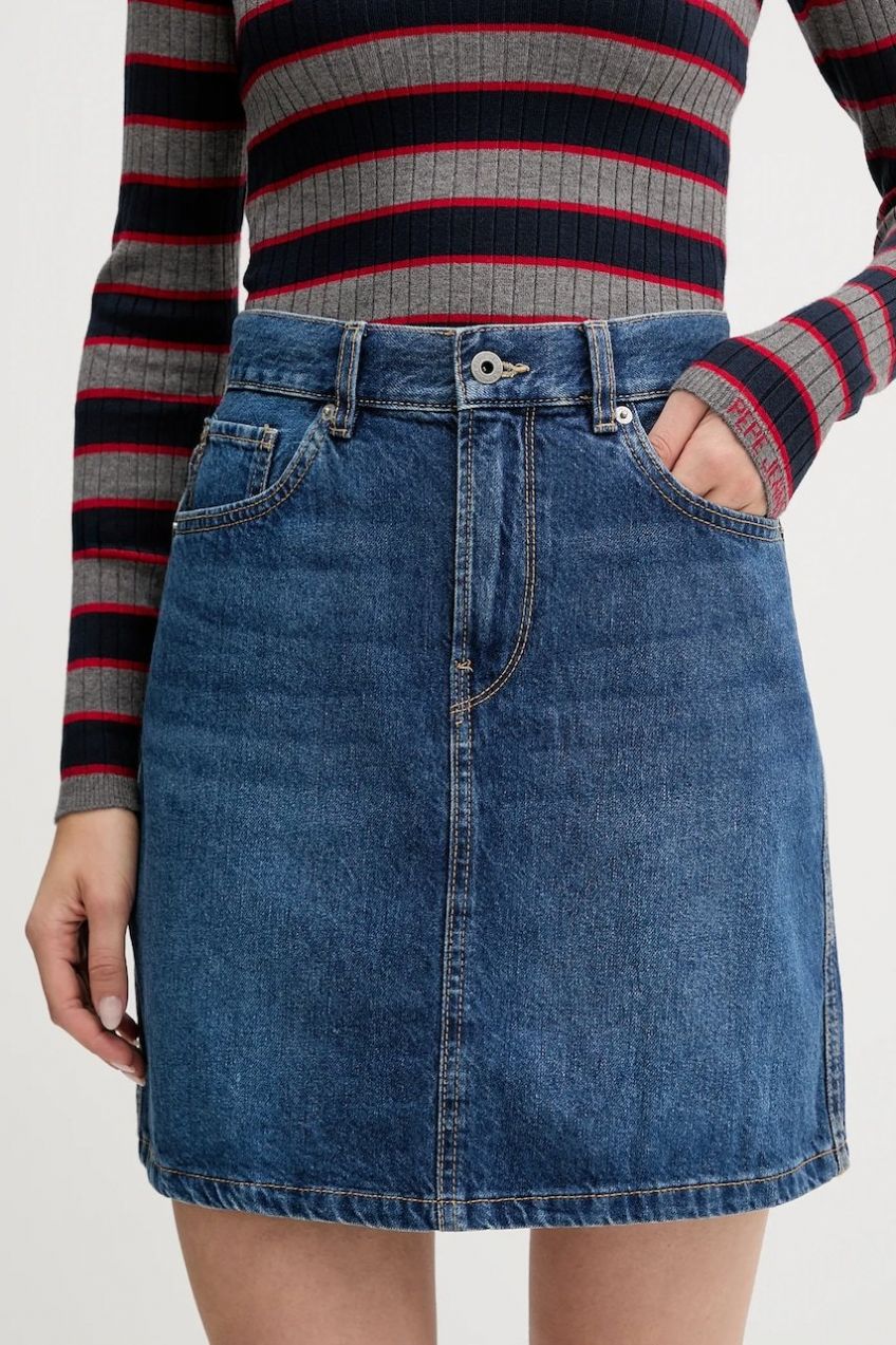 Rifľová sukňa Pepe Jeans modrá farba, mini, rovný strih, PL9011244A2