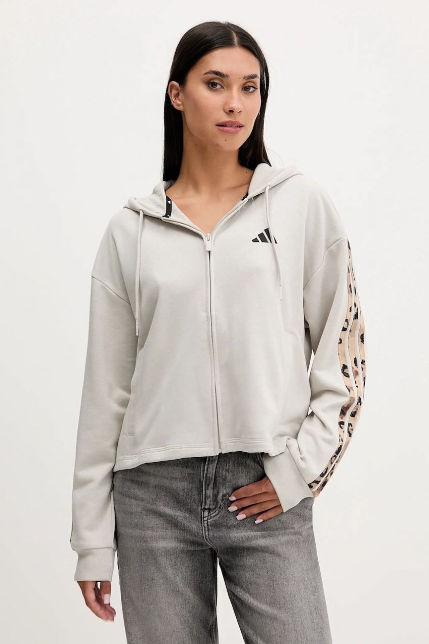 Mikina adidas Animal béžová farba, s kapucňou, s nášivkou, JM1860
