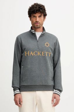 Mikina Hackett London šedá farba, s nášivkou, HM5800022