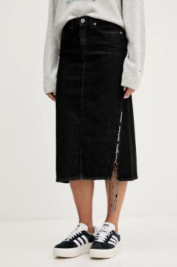 Rifľová sukňa Karl Lagerfeld Jeans čierna farba, midi, rovný strih, A4W12002