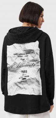 Bavlnená mikina AllSaints ETTI čierna farba, s kapucňou, vzorovaná, W054JD
