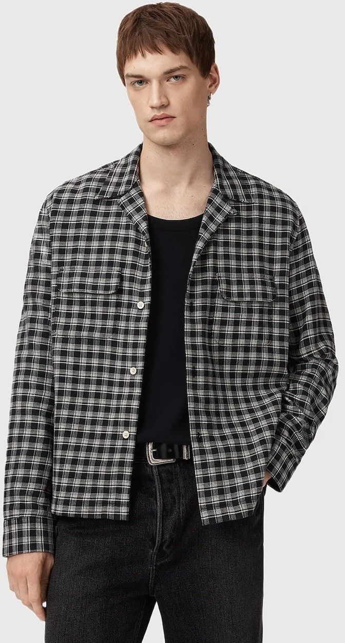 Bavlnená košeľa AllSaints HORTON čierna farba, regular, M035SD