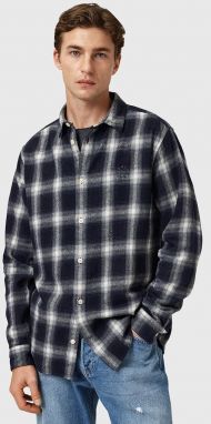 Bavlnená košeľa AllSaints HAVEN tmavomodrá farba, voľný strih, s klasickým golierom, M051SD