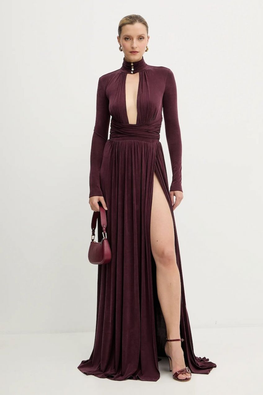 Šaty Elisabetta Franchi bordová farba, maxi, áčkový strih, ABR1656E2