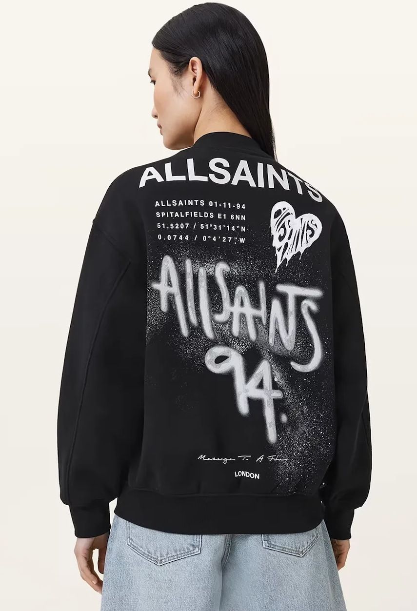 Bavlnená mikina AllSaints POSTER čierna farba, vzorovaná, W034JD