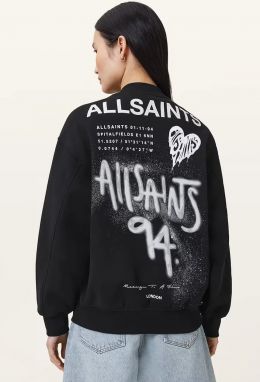 Bavlnená mikina AllSaints POSTER čierna farba, vzorovaná, W034JD
