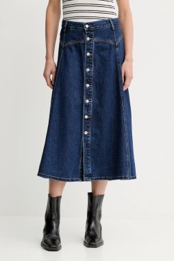 Rifľová sukňa Levi's tmavomodrá farba, midi, áčkový strih, 003NN