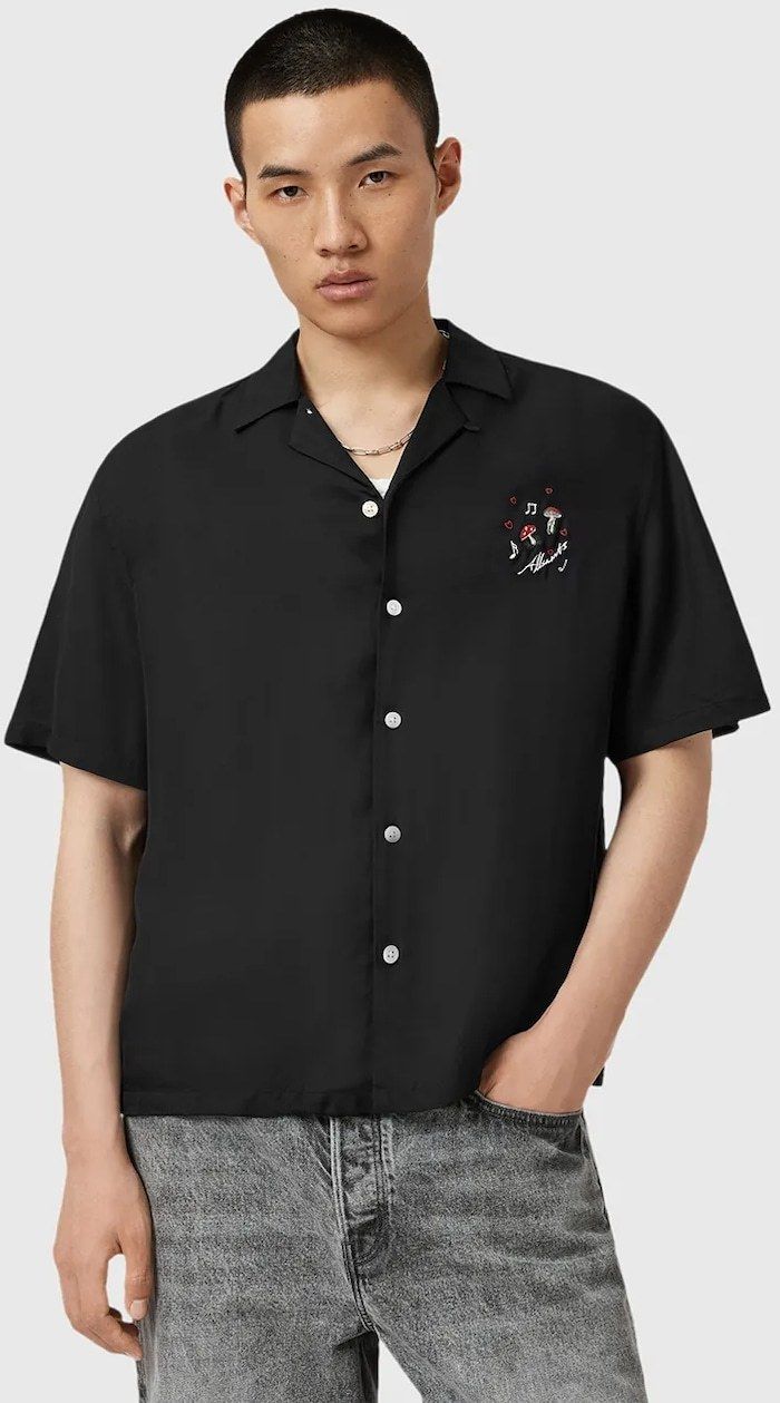 Košeľa AllSaints FUNGI čierna farba, regular, s klasickým golierom, M057SD