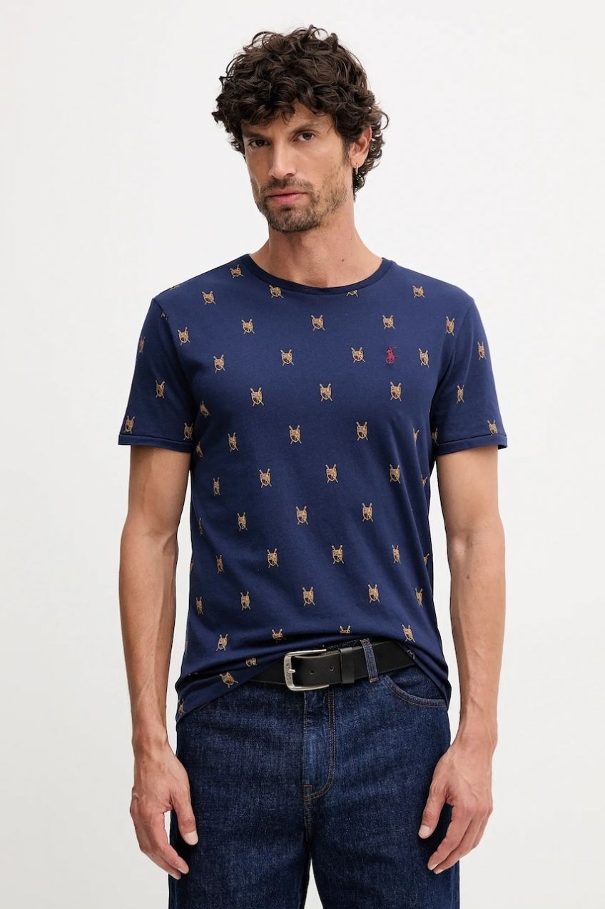 Bavlnené tričko Polo Ralph Lauren pánske, tmavomodrá farba, vzorované, 710P00081