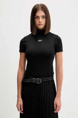 Tričko Tommy Jeans dámske, čierna farba, s polorolákom, DW0DW21563
