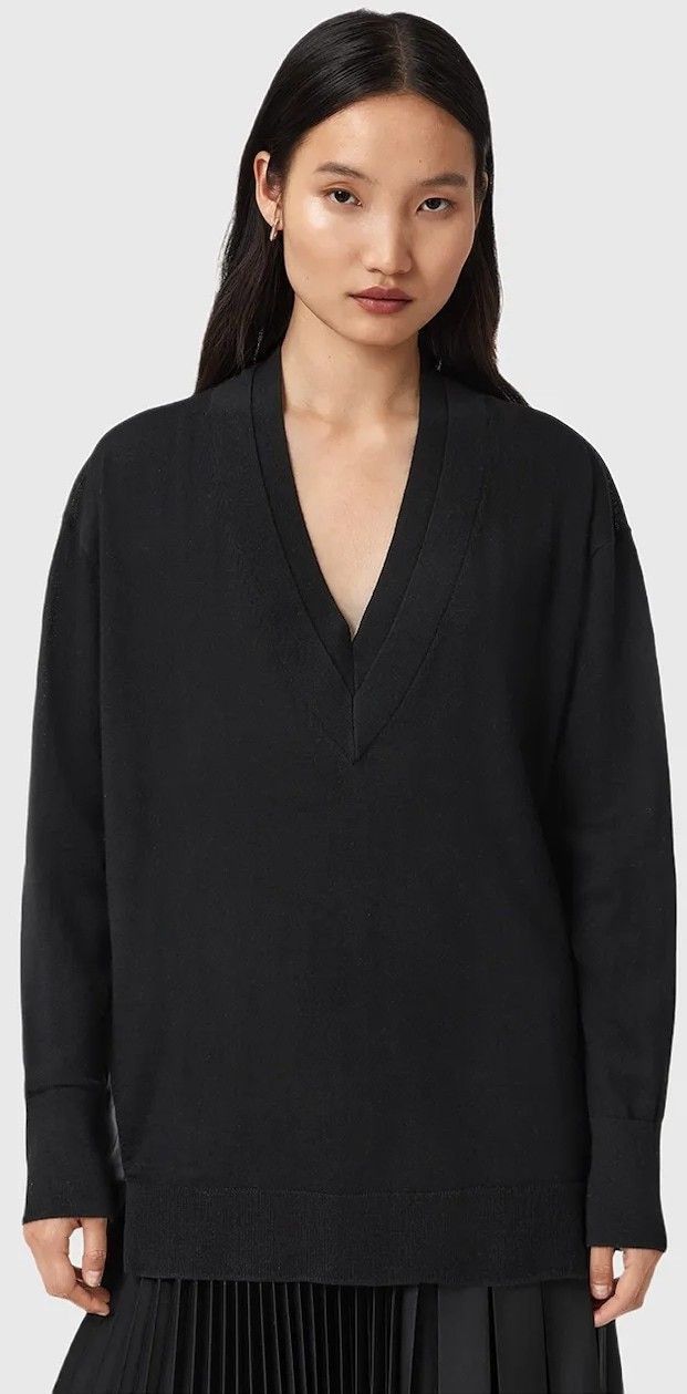 Sveter s prímesou vlny AllSaints BERN čierna farba, ľahký, W050KD