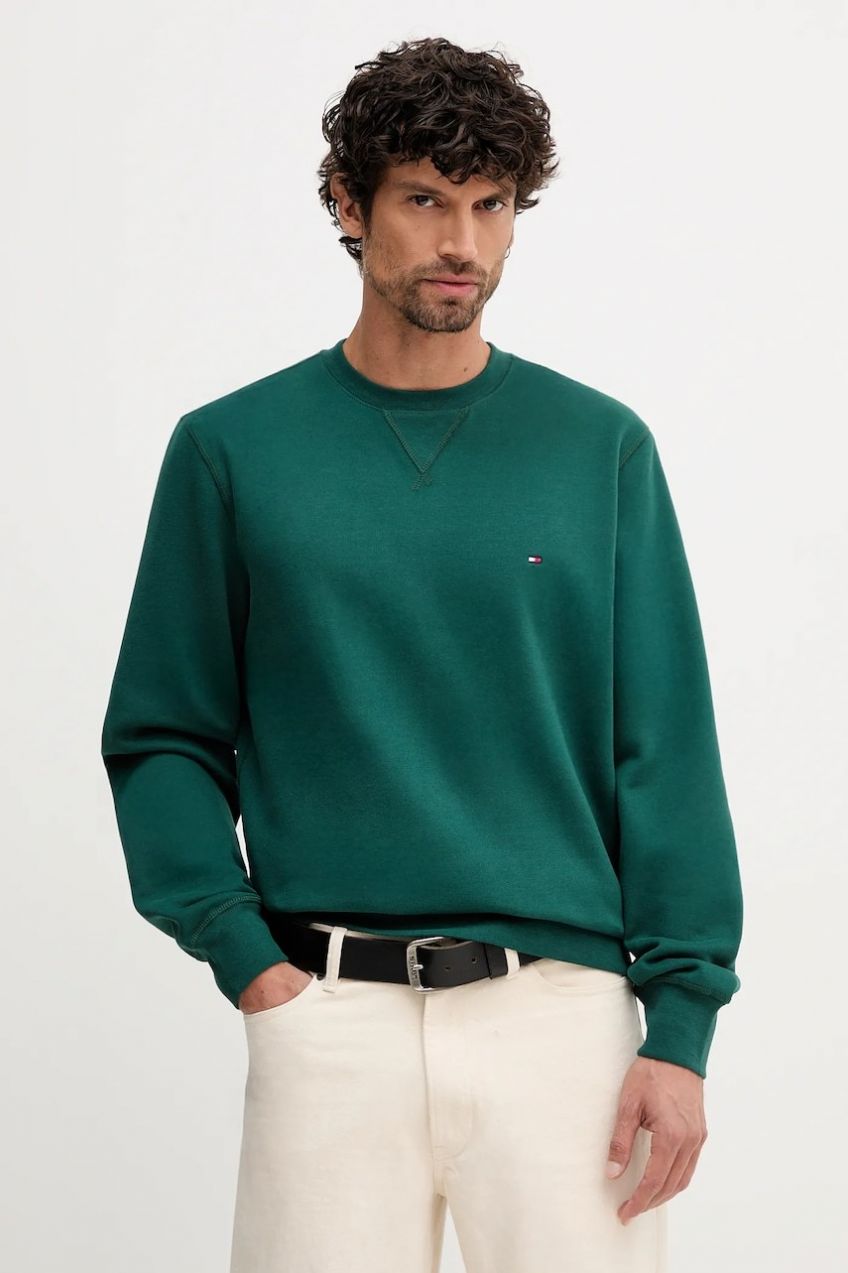 Mikina Tommy Hilfiger zelená farba, jednofarebná, MW0MW40000