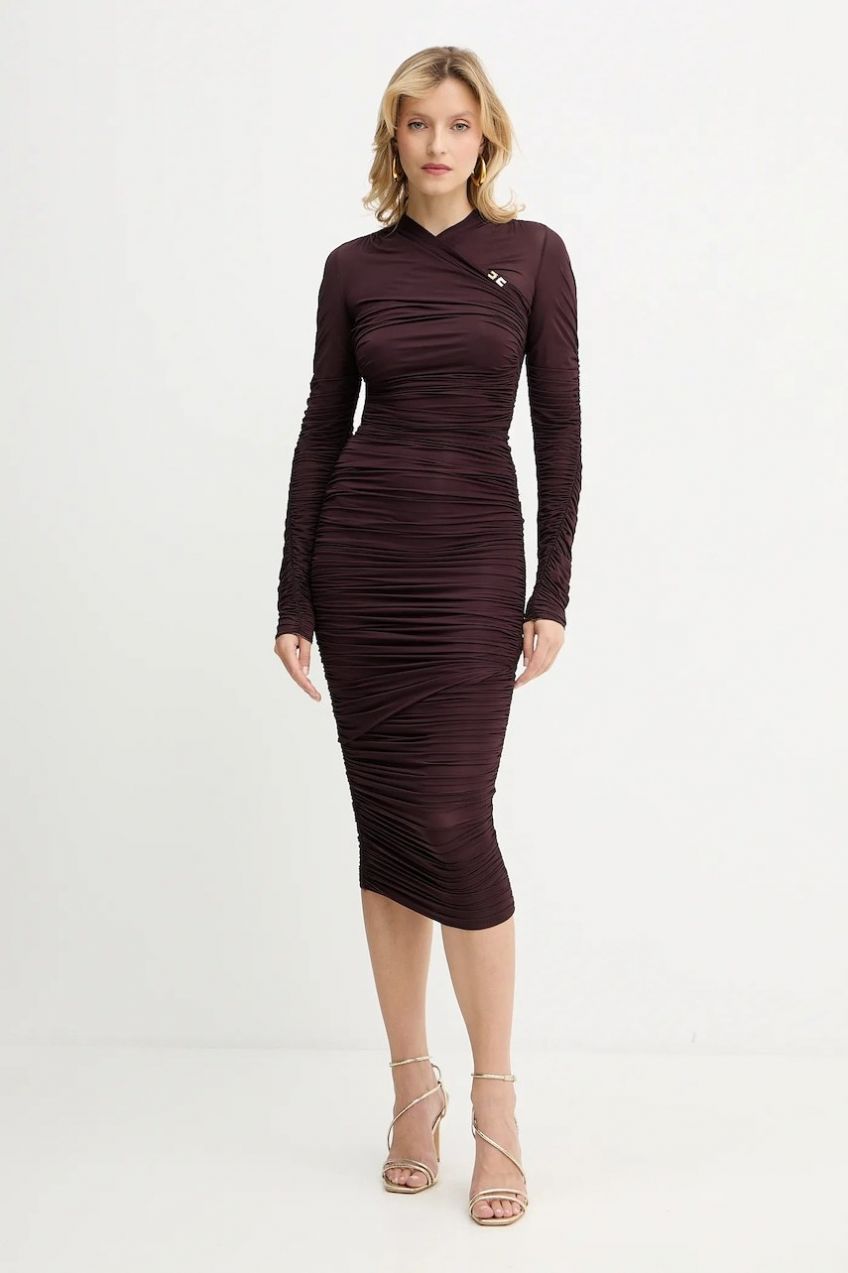 Šaty Elisabetta Franchi fialová farba, maxi, priliehavé, AB88857E2