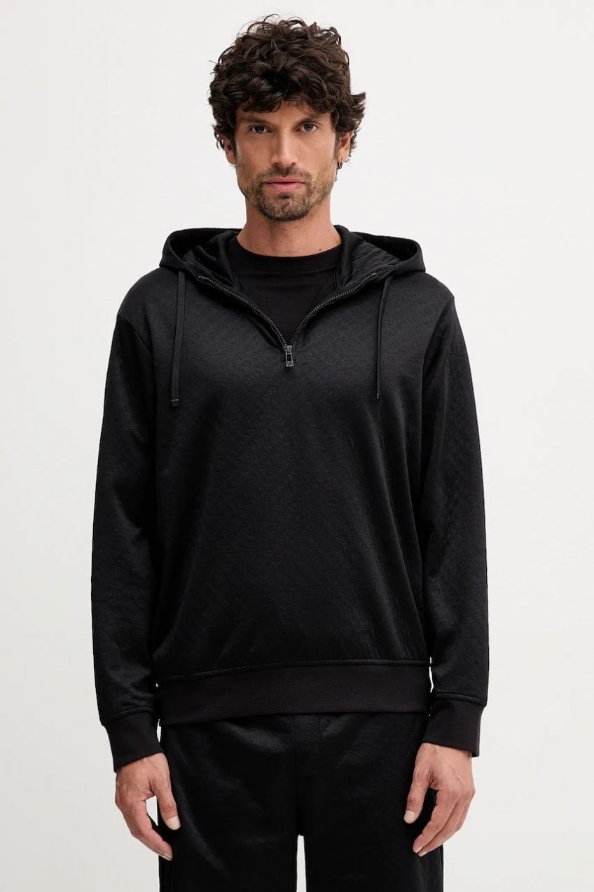 Mikina Armani Exchange čierna farba, s kapucňou, jednofarebná, XM001355 AF16259