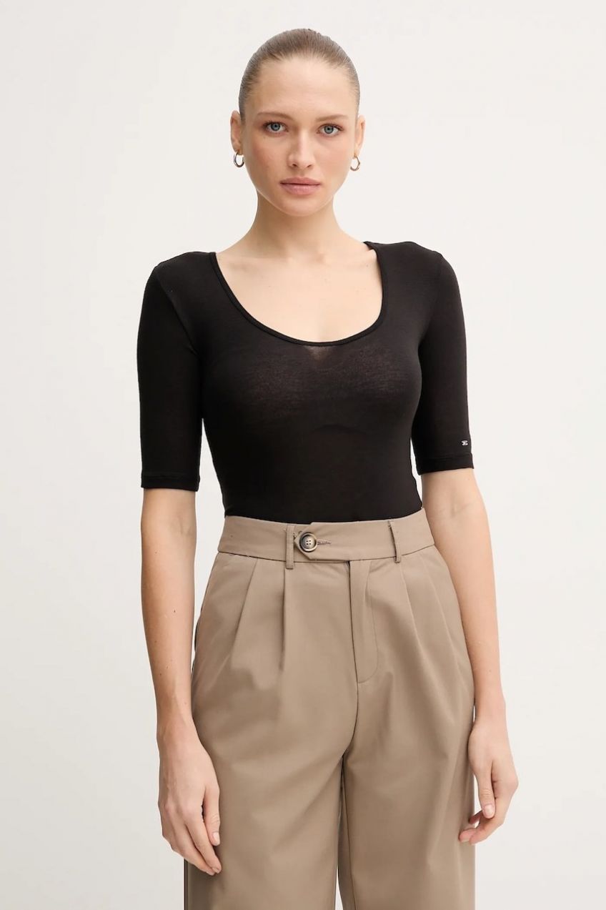 Tričko Tommy Hilfiger dámske, čierna farba, WW0WW46116