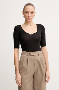 Tričko Tommy Hilfiger dámske, čierna farba, WW0WW46116