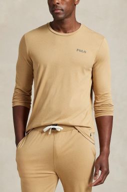 Bavlnené tričko s dlhým rukávom Polo Ralph Lauren béžová farba, jednofarebné, 714950582