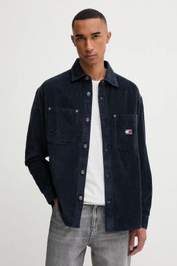 Menčestrová košeľa Tommy Jeans tmavomodrá farba, voľný strih, s klasickým golierom, DM0DM22016