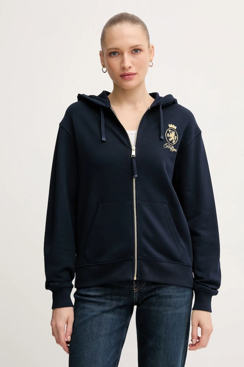 Bavlnená mikina Tommy Hilfiger tmavomodrá farba, s kapucňou, s nášivkou, WW0WW46126