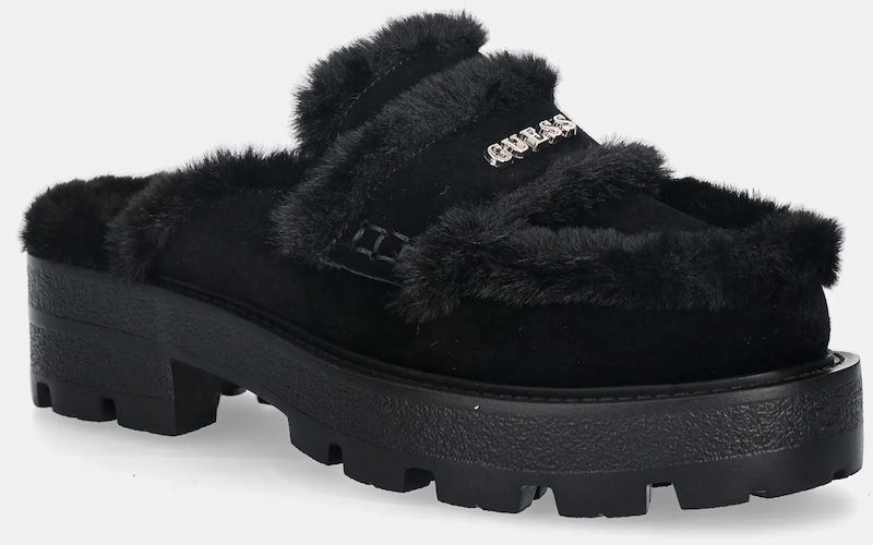 Šľapky Guess YANETA čierna farba, na platforme, FLFYAT SUE06