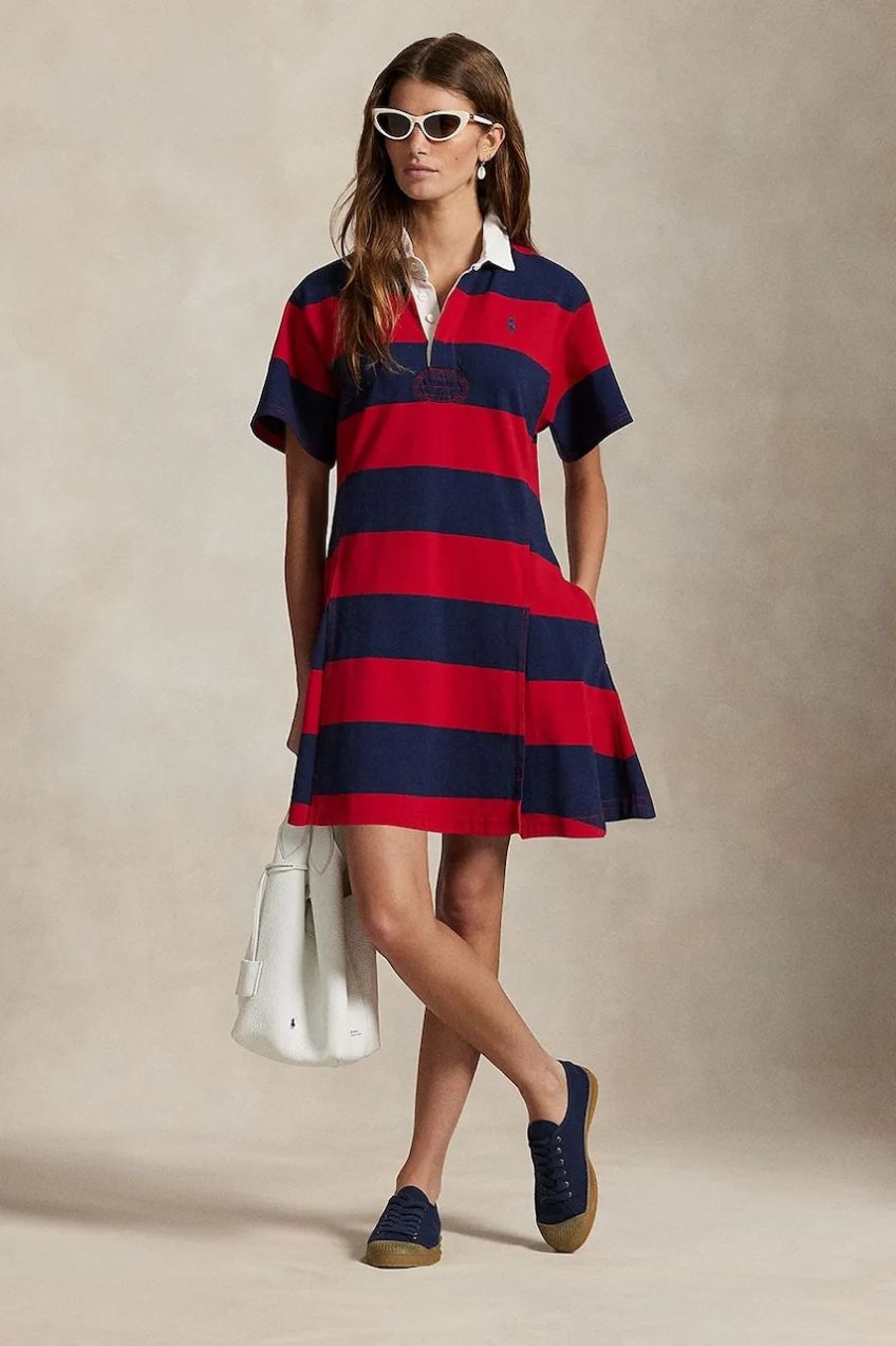Bavlnené šaty Polo Ralph Lauren červená farba, mini, áčkový strih, 211971761