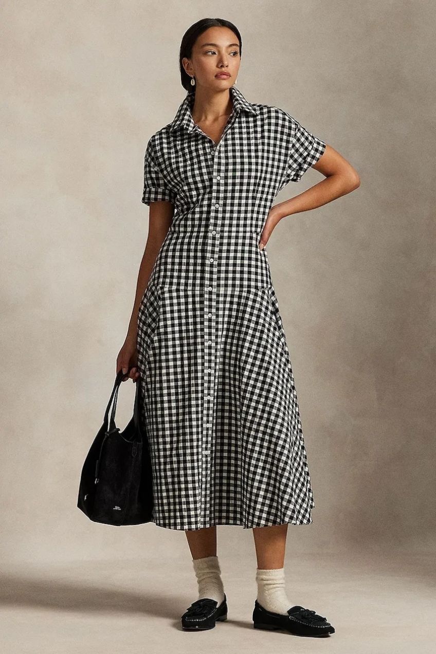 Bavlnené šaty Polo Ralph Lauren čierna farba, midi, áčkový strih, 211A89374