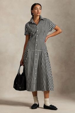 Bavlnené šaty Polo Ralph Lauren čierna farba, midi, áčkový strih, 211A89374