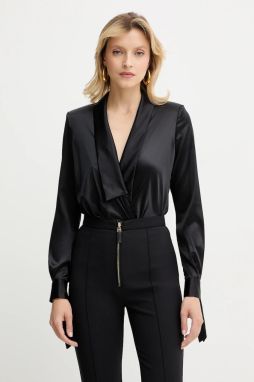 Body s prímesou hodvábu Elisabetta Franchi čierna farba, jednofarebné, CB00757E2