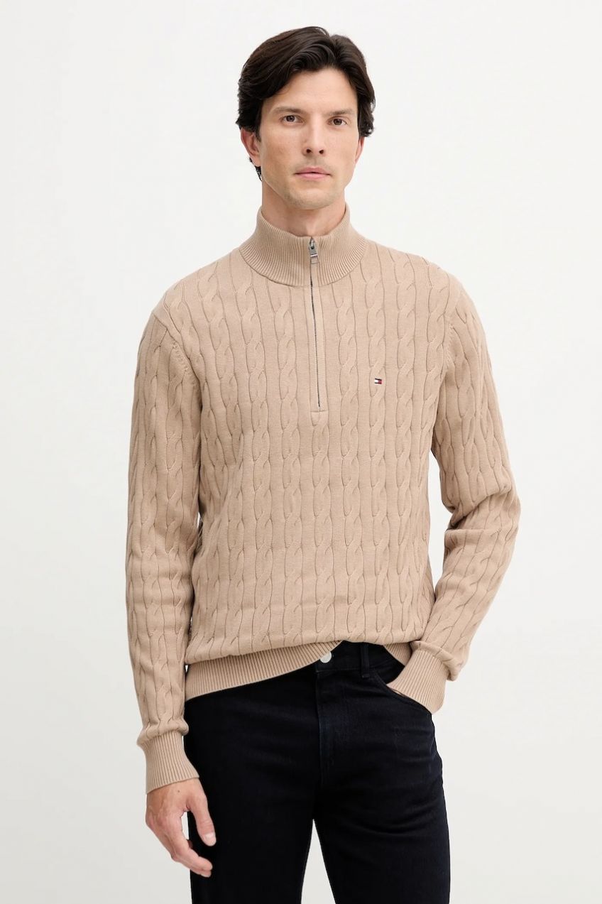 Bavlnený sveter Tommy Hilfiger béžová farba, ľahký, MW0MW36532