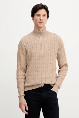 Bavlnený sveter Tommy Hilfiger béžová farba, ľahký, MW0MW36532