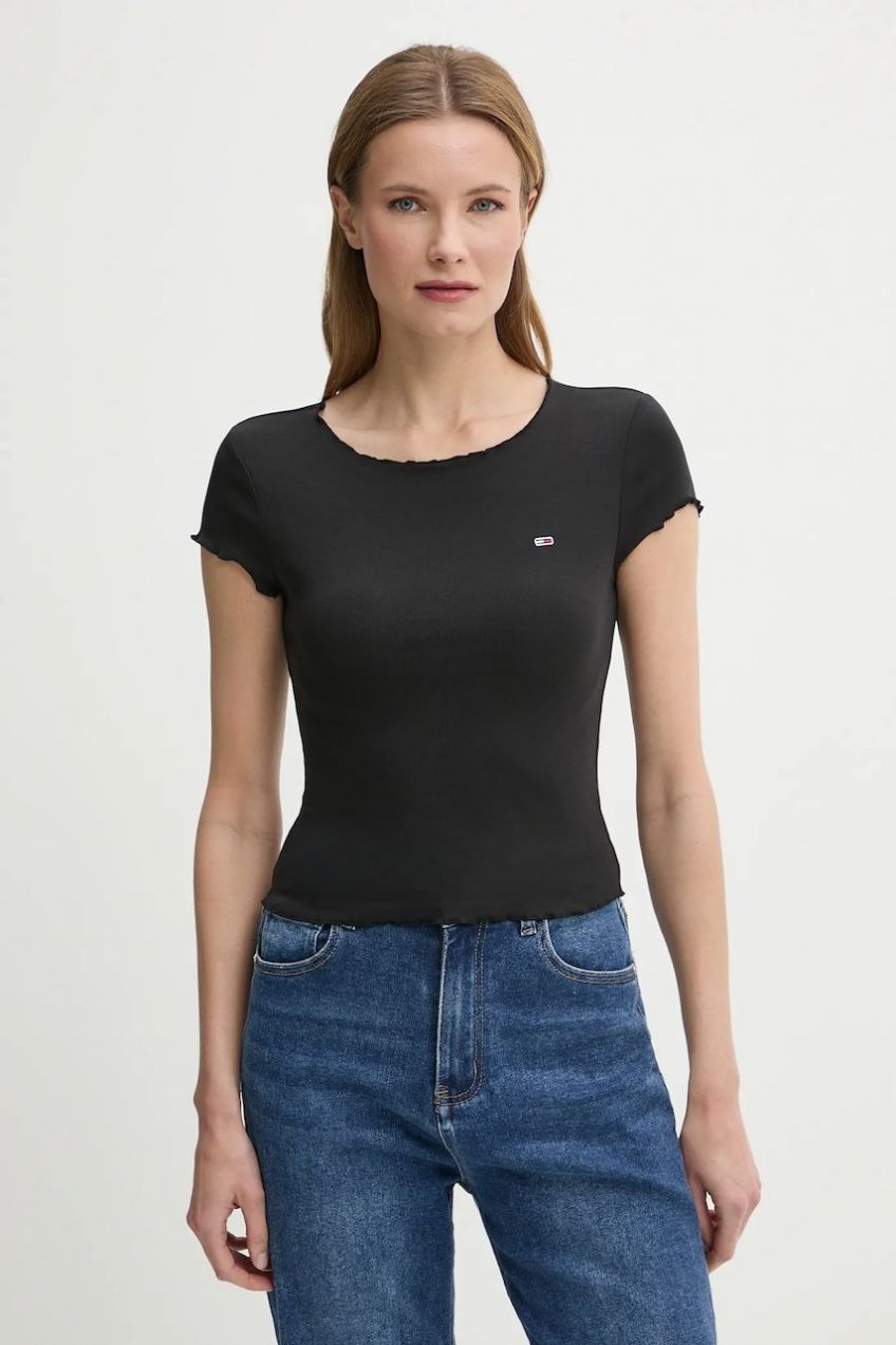 Tričko Tommy Jeans dámske, čierna farba, DW0DW20623