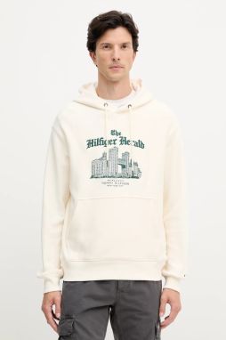 Bavlnená mikina Tommy Hilfiger béžová farba, s kapucňou, s nášivkou, MW0MW40066
