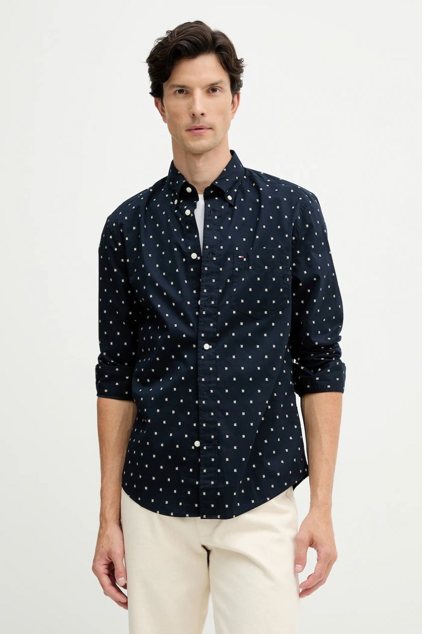 Bavlnená košeľa Tommy Hilfiger tmavomodrá farba, regular, s golierom button-down, MW0MW40462