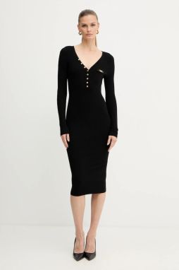 Šaty s prímesou hodvábu Elisabetta Franchi čierna farba, mini, priliehavé, AM10B56E2
