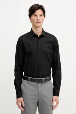 Košeľa Tommy Hilfiger čierna farba, slim, s talianskym golierom, MW0MW38347
