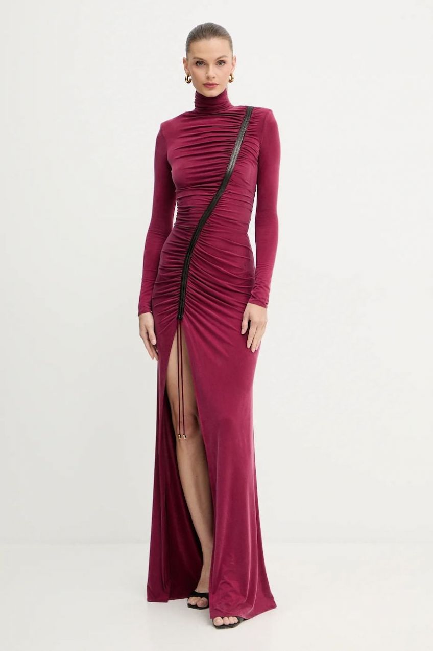 Šaty Elisabetta Franchi bordová farba, maxi, priliehavé, ABR0957E2