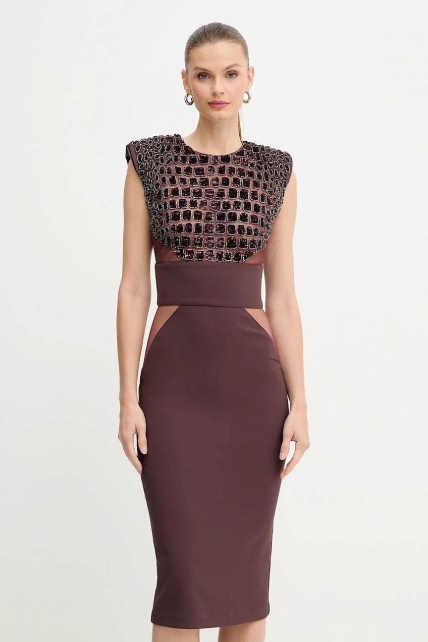 Šaty Elisabetta Franchi bordová farba, midi, priliehavé, AB83457E2