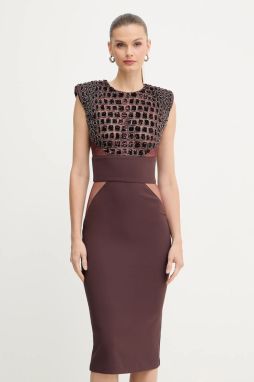 Šaty Elisabetta Franchi bordová farba, midi, priliehavé, AB83457E2