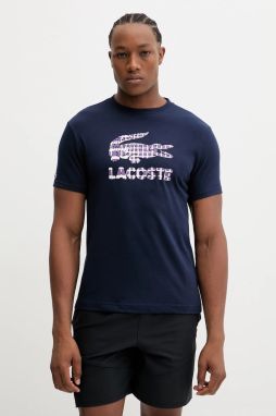 Tričko Lacoste pánske, tmavomodrá farba, s potlačou, TH4769