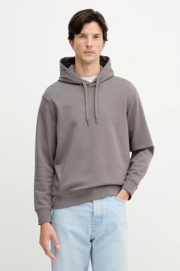 Bavlnená mikina Armani Exchange šedá farba, s kapucňou, s potlačou, XM001294 AF20934