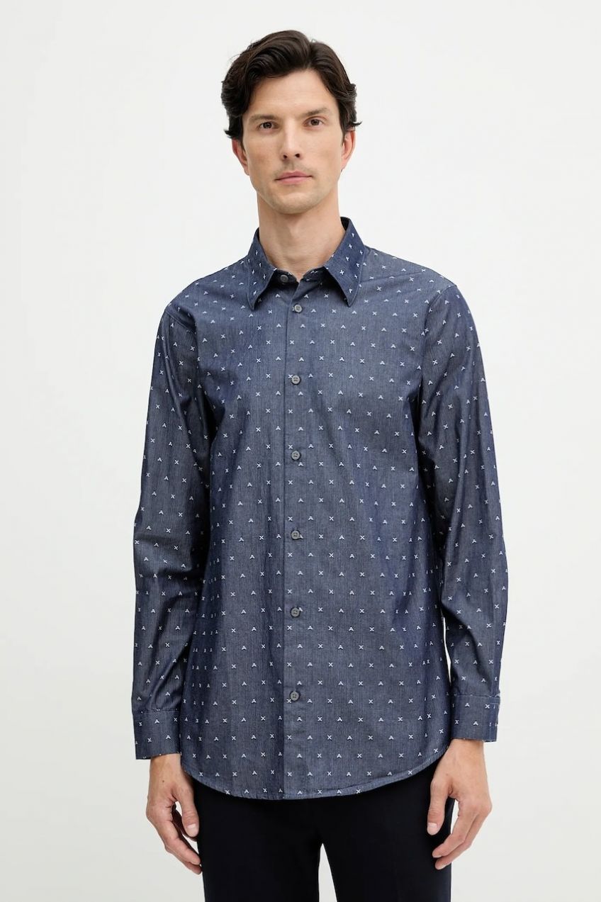 Bavlnená košeľa Armani Exchange tmavomodrá farba, regular, s klasickým golierom, XM001716 AF17528
