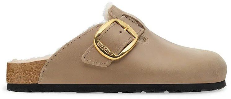 Semišové papuče Birkenstock Boston Big Buckle Shearling béžová farba, 1030444