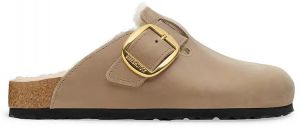 Semišové papuče Birkenstock Boston Big Buckle Shearling béžová farba, 1030444