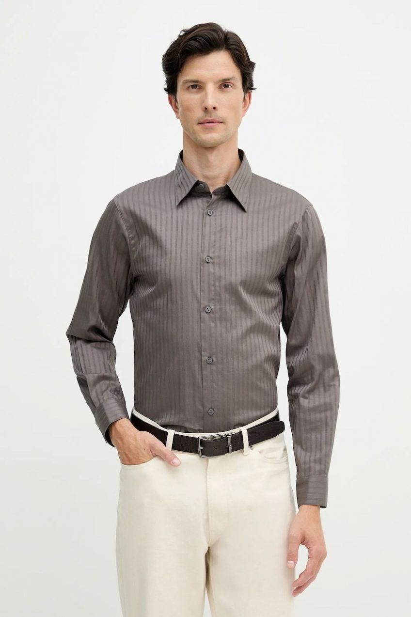 Bavlnená košeľa Armani Exchange šedá farba, regular, s klasickým golierom, XM001868 AF18836