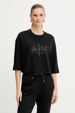 Bavlnené tričko Armani Exchange dámske, čierna farba, XW001080 AF10356