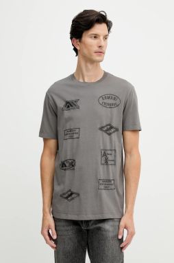 Bavlnené tričko Armani Exchange pánske, šedá farba, s nášivkou, XM001899 AF16283