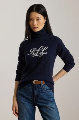 Kašmírový sveter Lauren Ralph Lauren tmavomodrá farba, s rolákom, 200P03372