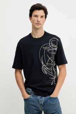Bavlnené tričko Armani Exchange pánske, tmavomodrá farba, s nášivkou, XM001441 AF10362